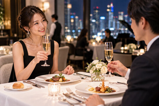 高級ディナー・男女・乾杯