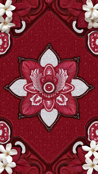Stunning Red and White Floral Batik Parang Garuda Pattern