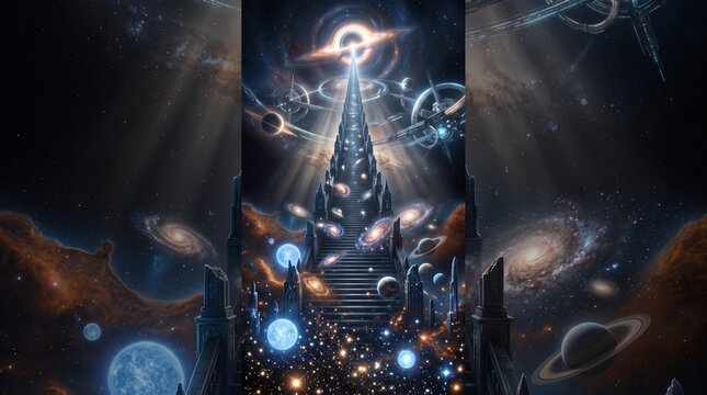 Stairway Time Space Universe Concept, Monumental Staircase Ascending Singularity