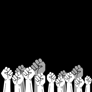 silhouette illustration raised fist background, voice of the people