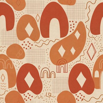 Boho abstract arch seamless pattern background terracotta organic geometric shapes vector
