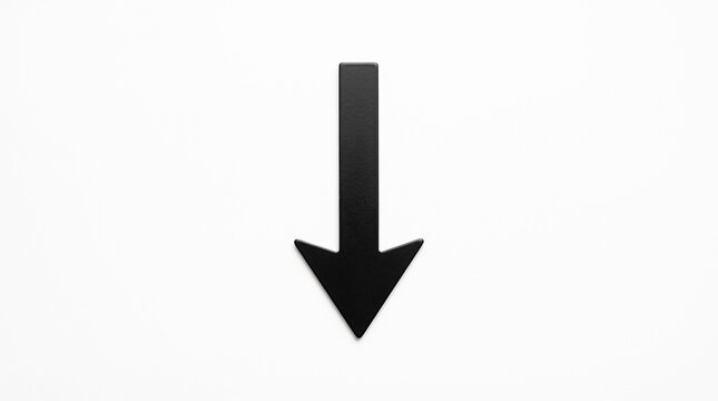 A simple black arrow pointing downwards on a clean white background