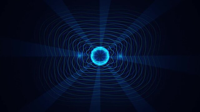 Abstract quantum magnetic loop motion graphic with glowing purple energy fields