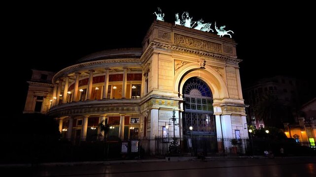 Teatro Massimo Vittorio Emanuele opera house at night, Palermo, Sicily
