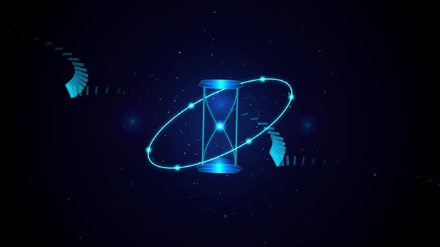 Abstract Cosmic Hourglass Motion Graphic with Neon Grid Lines and Digital Dark Backgroun