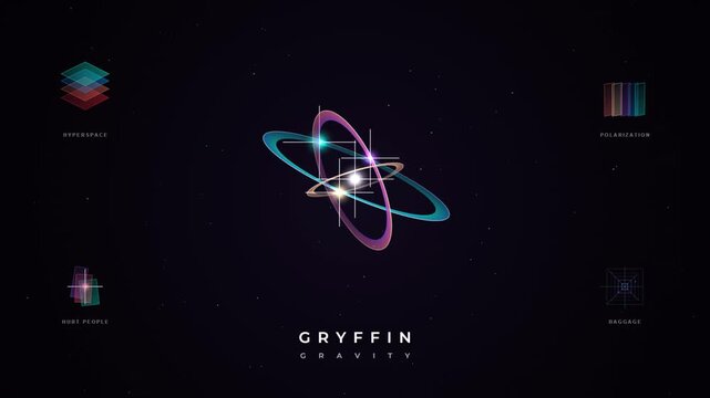Abstract Cosmic Gyroscopic Motion Graphic with Futuristic Dark Grid Background Pattern