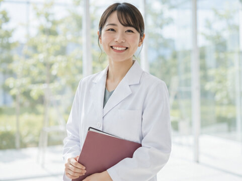 女性看護師,看護師,ナース,日本人看護師,日本人女性,笑顔,満面の笑み,笑う,明るい,親しみやすい,優しい,医療従事者,医療スタッフ,医療,病院,クリニック,診療所,介護施設,白衣,スクラブ,制服,看護,看護職,医療職,仕事,職業,働く女性,ポートレート,人物,正面,腕組み,立つ,安心,信頼,清潔感,親近感,患者ケア,コミュニケーション,チーム医療,病院スタッフ,ヘルスケア,採用,求人,看護師求人