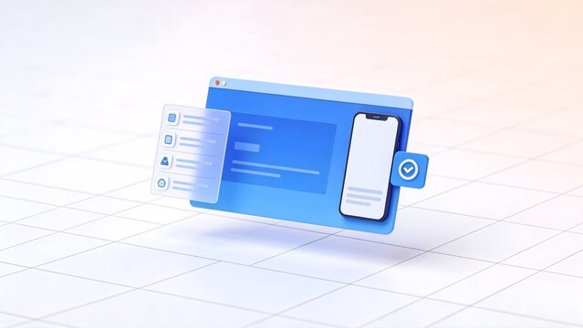 Blue digital interface with phone and checklist