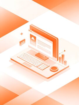 Isometric illustration of a laptop with data elements