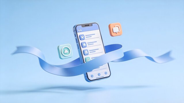 Smartphone with app icons and ribbon