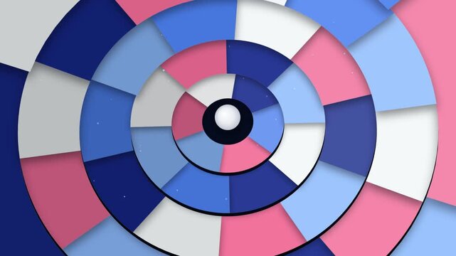 Rotating concentric segmented circles in blue and pink color palette seamless loop motion graphic