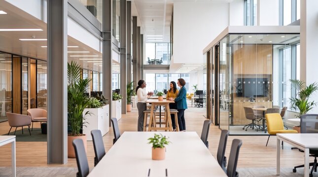 Office meeting room with team background