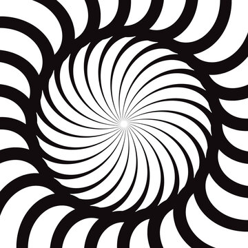 Black and white optical illusion swirling spiral transparent PNG. Abstract hypnotic vortex pattern and graphic element