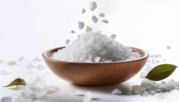 Elegant Sea Salt Crystals Falling On White Background