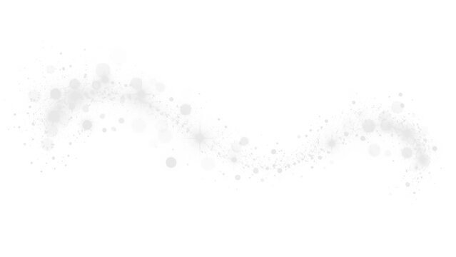 Scia di particelle bianche luminose con effetto polvere e bokeh su sfondo trasparente. Onda di luce delicata ed elemento decorativo PNG