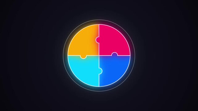 Colorful Glowing Jigsaw Puzzle Pieces Circle Animation Motion Graphic