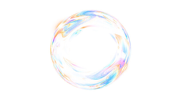 Bolla di sapone trasparente iridescente con riflessi arcobaleno isolata PNG