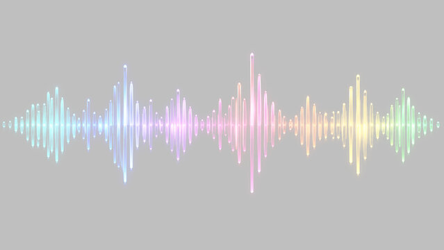 Equalizzatore audio e spettro sonoro digitale con barre luminose a gradiente su sfondo trasparente. Frequenza musicale e ritmo moderno isolato in formato PNG