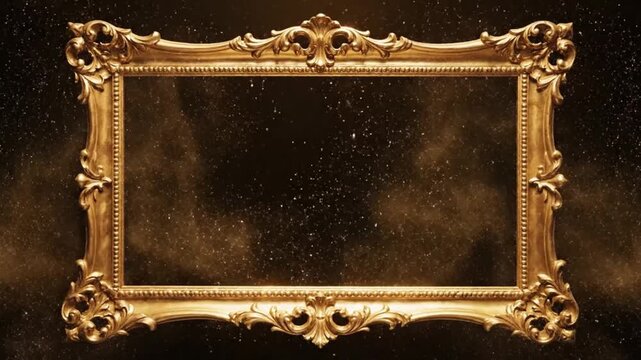 Vintage Antique Golden Picture Frame with Dark Smoke Particle Background