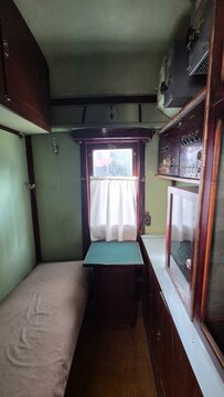 Interior View of Joseph Stalin Private Railway Carriage Sleeping Compartment and Bunk Bed at the Joseph Stalin Museum in Gori, Georgia