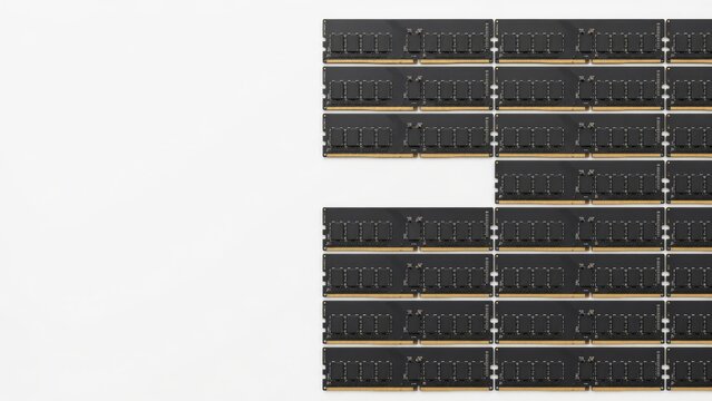 RAM modules forming a grid pattern on white background, concept of AI capacity shortage