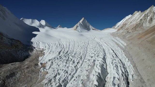 Aerial drone footage of Lengbugangri King Peak glacier in Tibet