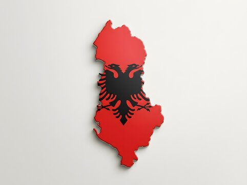 3d render of the map of albania with the national flag isolated on white background