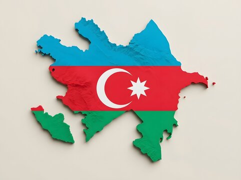 3d map of azerbaijan with national flag texture, relief terrain isolated on white background