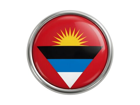 Glossy round icon with the national flag of antigua and barbuda isolated on white background