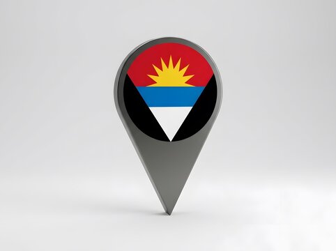 3d map location pin icon with the national flag of antigua and barbuda