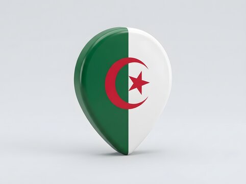 3d map pointer pin with the national flag of algeria isolated on white background