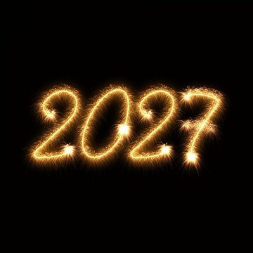 Video animation of sparklers featuring the year 2027 over black background - represents the new year - vacation concept.
