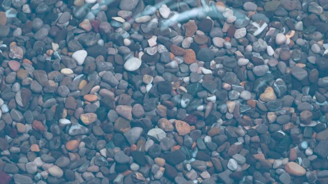Falling Crystal Clear Water Drops. Drops of water drip onto the surface of a small pond with clear water and a finely rocky bottom
