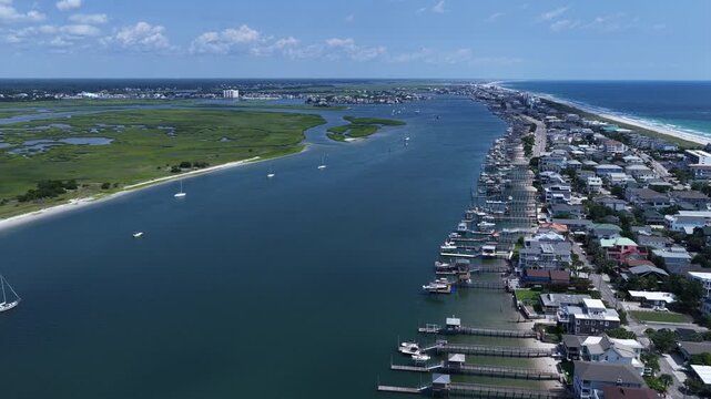 Aerial Drone Footage of Wrightsville Beach NC Beachfront Homes and Coastal Neighborhood