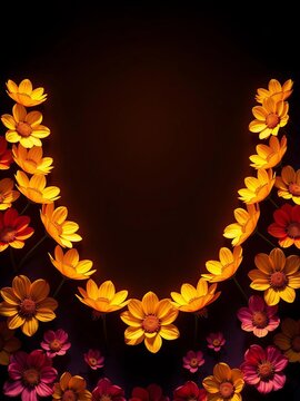 Golden petals dance in a colorful border arrangement, textured background, nature photography