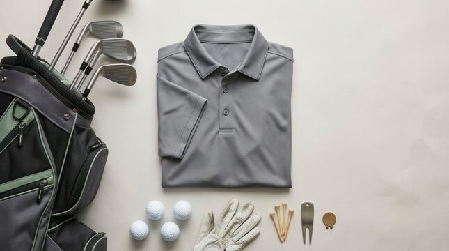 Golf Gear and Apparel Flat Lay Composition.