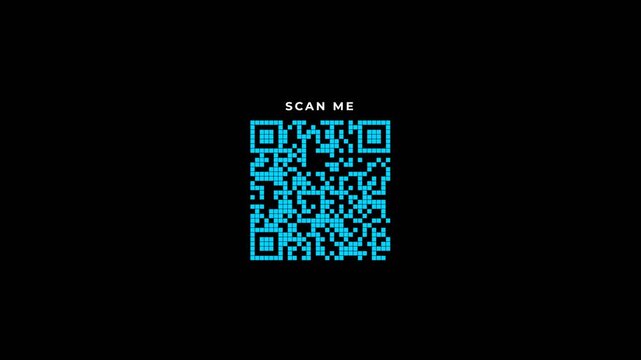Digital qr code grid with scan me labels on black background