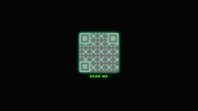 Green glowing qr codes grid scanning on black background