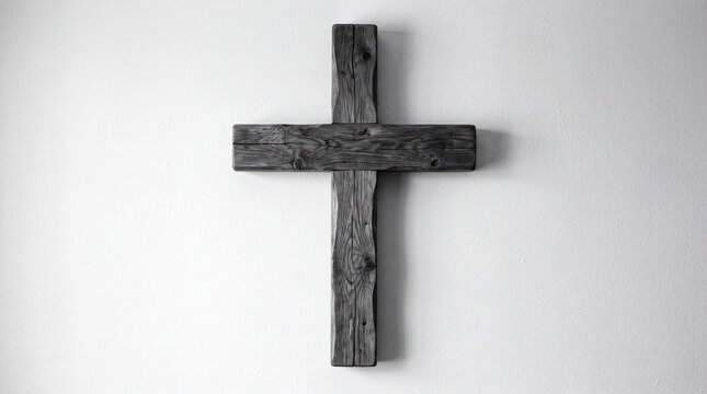 Rustic wooden cross on a clean white background