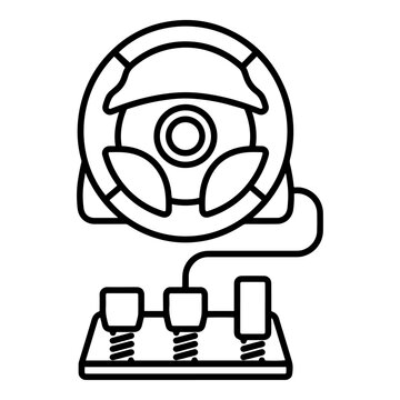 Racing wheel icon outline with pedal control
