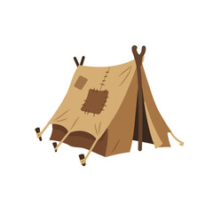 Vintage Brown Canvas Camping Tent Illustration Isolated on White © Imaginaria visuals