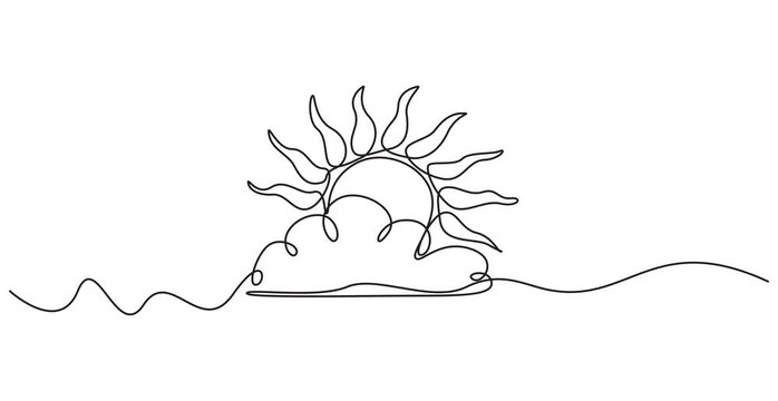 Animation of one line drawing of clouds with sun in the sky. Weather symbol and storage concept. Continuous line self drawing. Animated illustration. 4K