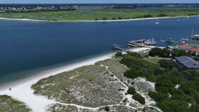 Aerial Drone Footage of Wrightsville Beach NC Beachfront Homes and Coastal Neighborhood