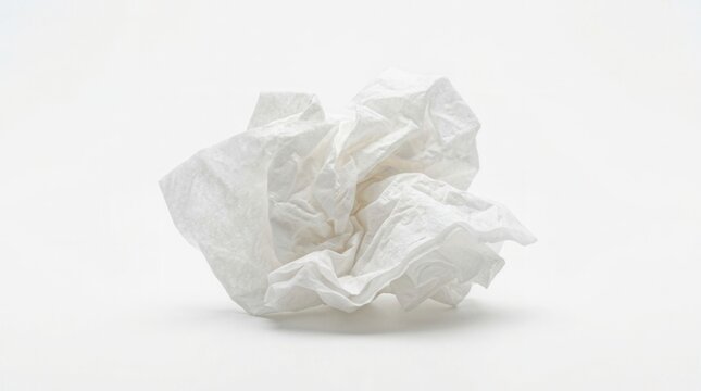 A single crumpled white tissue isolated on a white background.