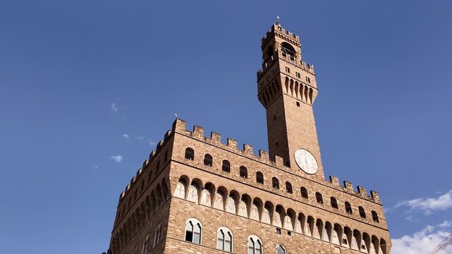 Palazzo Vecchio and Torre di Arnolfo clock tower, Piazza della Signoria, Florence
