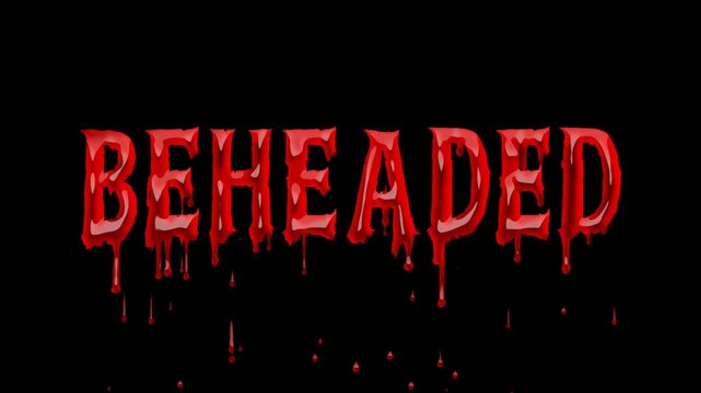 BEHEADED - Horror Text Animation with Dripping Blood. Transparent background. 4K resolution