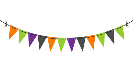 Fototapeta premium Halloween bunting banner with orange purple and green triangular flags on white background