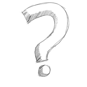Artistic pencil sketch of a hand drawn question mark symbol representing curiosity and doubt