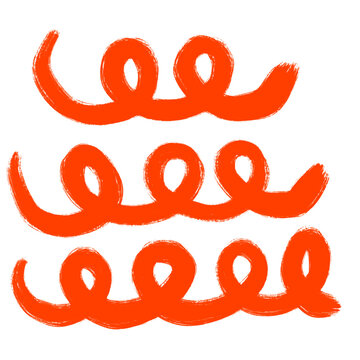 Vibrant orange hand drawn curly brush strokes with artistic paint texture