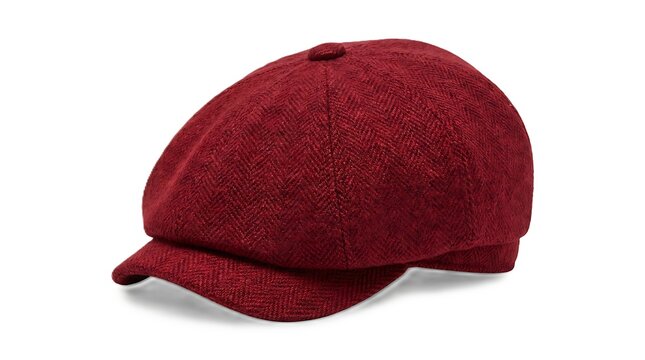 Red glitter newsboy cap isolated on a white background for fashion and accessory commercial use